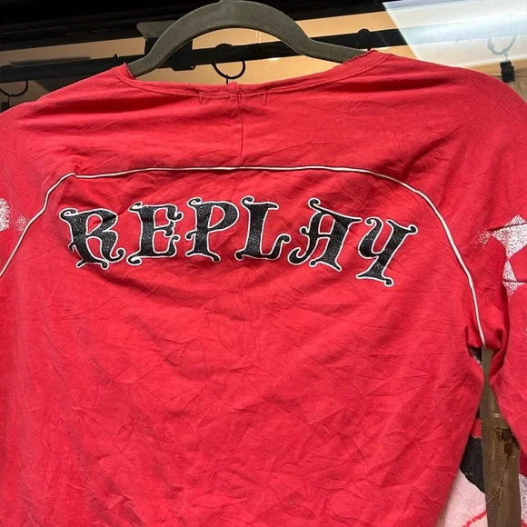 ▪️sold▪️vintage euro replay red geisha checkerboard long sleeve t shirt - Picture 7 of 8